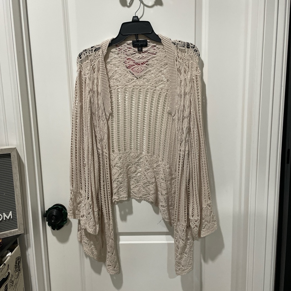 3X Cream and white boho cardigan